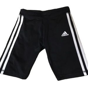 ADIDAS Girls size M 10/12 3 STRIPE BLACK WHITE BIKE SHORTS